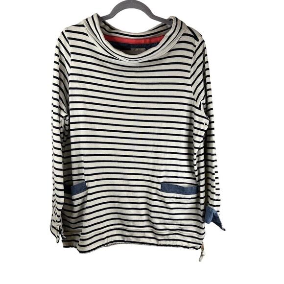 White Tops - Mariners Grade Women's White and Blue Striped Blouse Size 14 w/Pockets